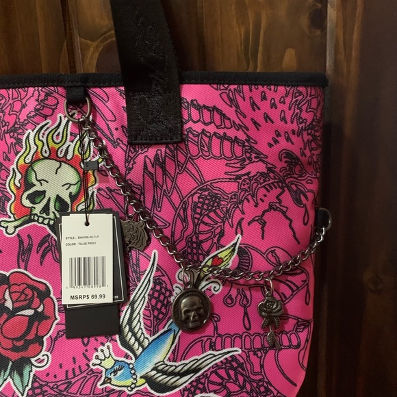 Ed Hardy Pink and Black Graphic Tote - Picture 8 of 10